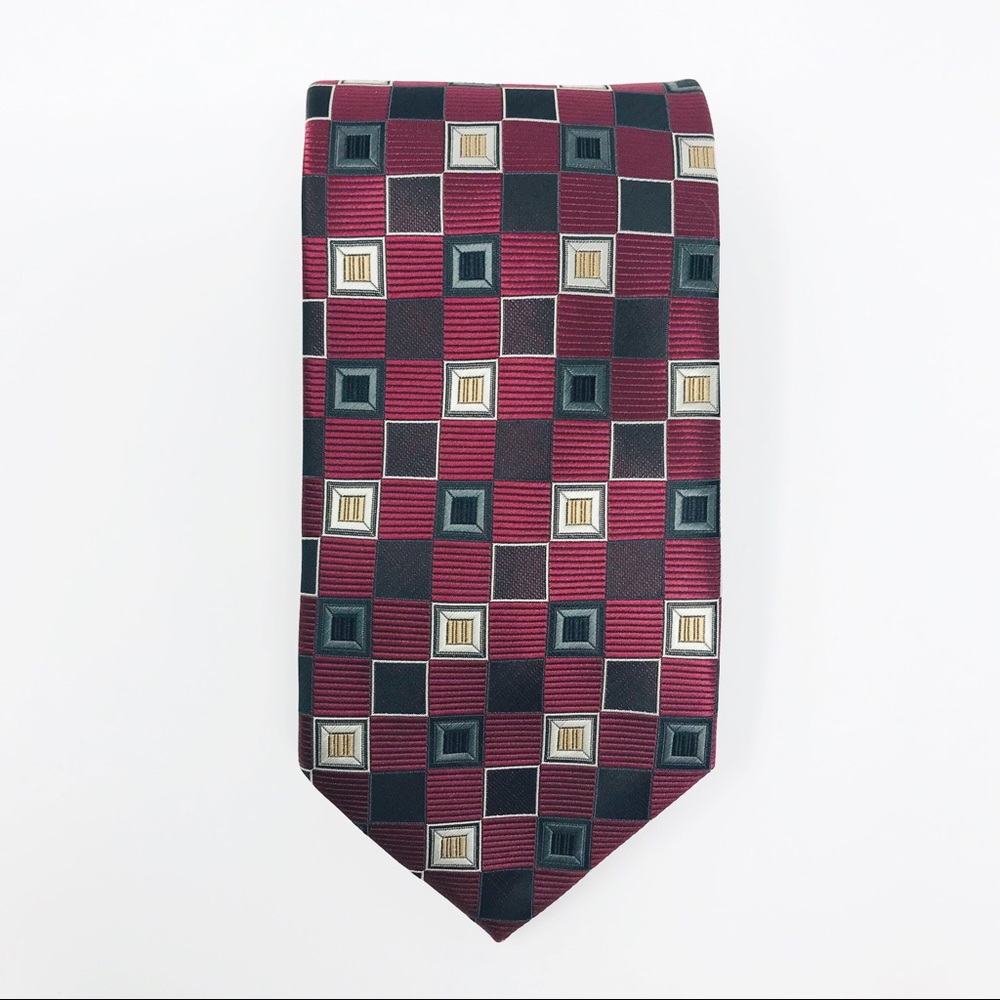 Mens Bergamo New York Maroon Checkerboard Neck Tie
